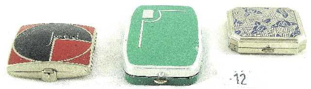 VTG LOT OF 3 METAL COSMETIC COMPACTS: JONTEEL, BLUE ROSE LANCHERE, UNMARKED - LARGEST MEASURES 3"