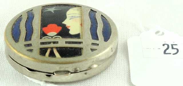ART DECO WOODWORTH COMPACT FULL FIGURE: MEASURES 1.75" DIAMETER