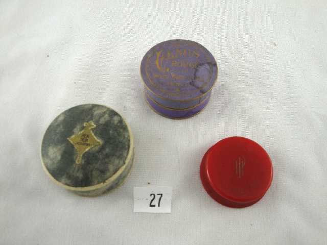 LOT OF 3 POWDER COMPACTS: VENUS ROUGE WARE BROTHERS DENVER, POMEGRANATE ROUGE, BEN HUR JERGENS