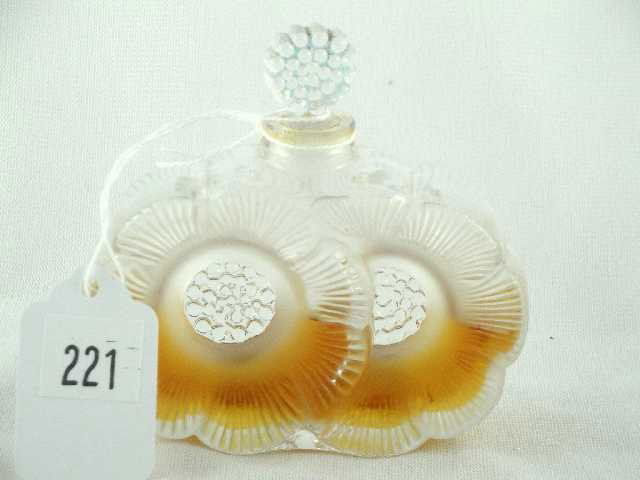 R. LALIQUE NINI RICCI DEUX FLEURS BOTTLE: ACID ETCHED R. LALIQUE - .5 FULL MEASURES 3.5" TALL