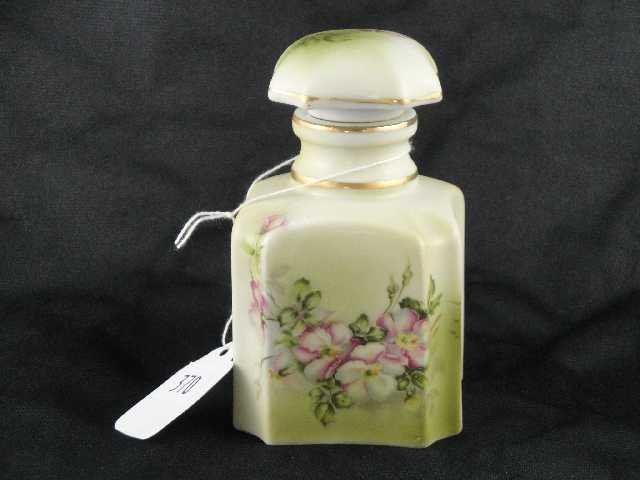 NIPPON JAPANESE PERFUME BOTTLE - FLORAL DECORATION: MARKED ON BOTTOM - MEASURES 5" TALL