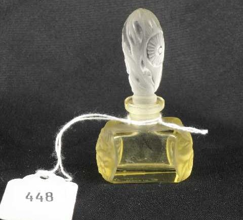 CZECHOSLOVAKIAN MINI BOTTLE - SIGNED YELLOW BASE W: MEASURES 3.25" TALL