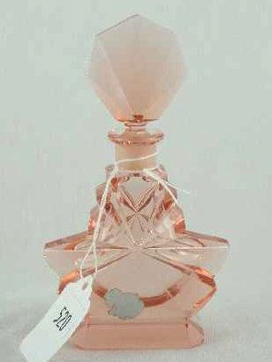 CZECHOSLOVAKIAN PINK DECO STAR SHAPED BOTTLE: MEASURES 5.75" TALL