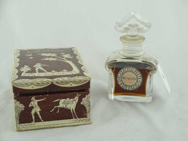 GUERLAIN MITSOUKO BOTTLE IN BOX - BACCARAT: BOTTLE MEASURES 4.5" TALL