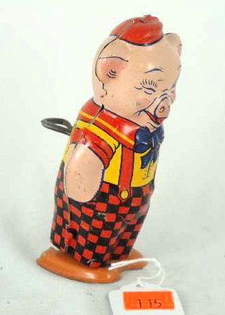 CHEIN TIN WIND UP WINKING PIG TOY: WITH KEY MEASURES 5" TALL