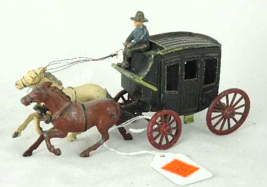 JO HILL CO TOY ENGLAND IRON HORSE DRAWN STAGE COAC: MEASURES 7" LONG