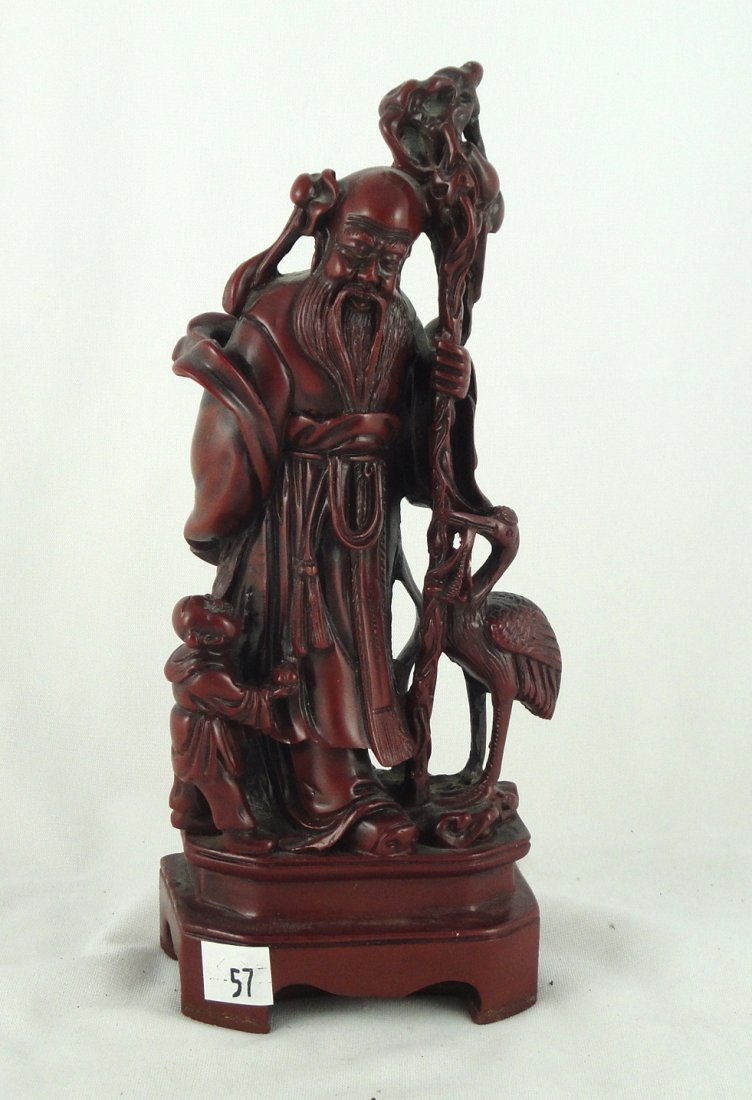CARVED CHINESE SOAPSTONE FIGURINE: OXBLOOD MEASURES 10.25" TALL
