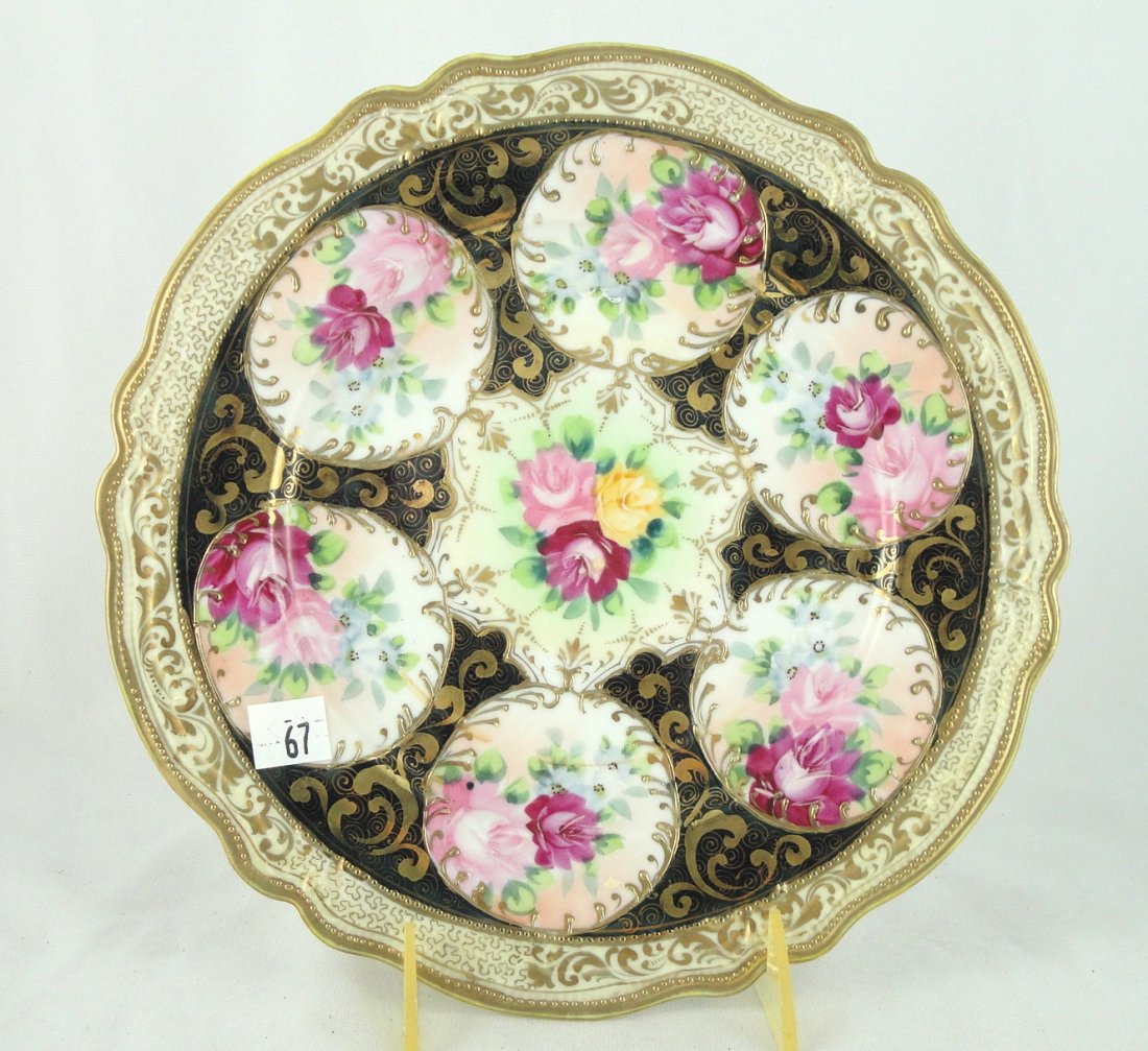 NIPPON FLORAL ENCRUSTED PLATE: MEASURES 10" DIAMETER