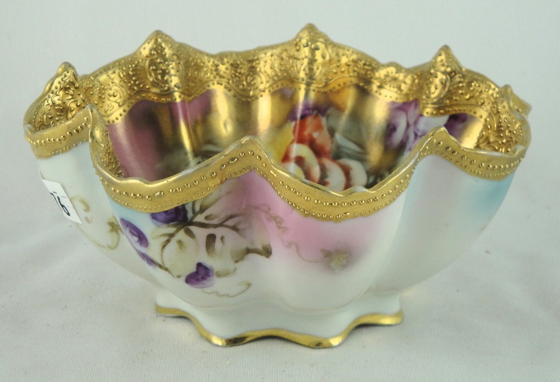 NIPPON ENCRUSTED GRAPE FLARED BOWL: MEASURES 6.5" ACROSS