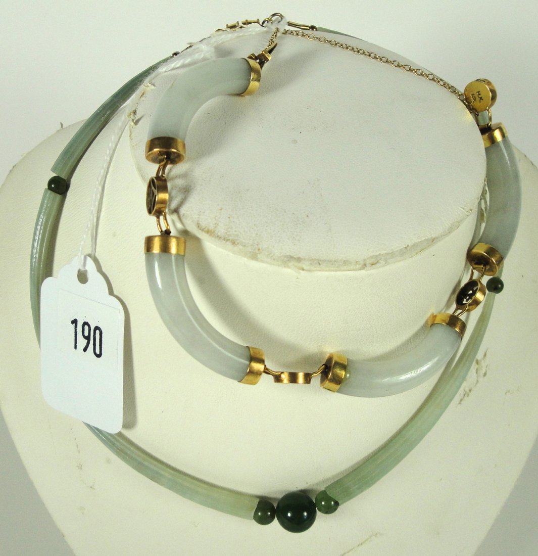 LOT OF 2 - JADE CHOKER NECKLACE & BRACELET: BOTH ONE MONEY