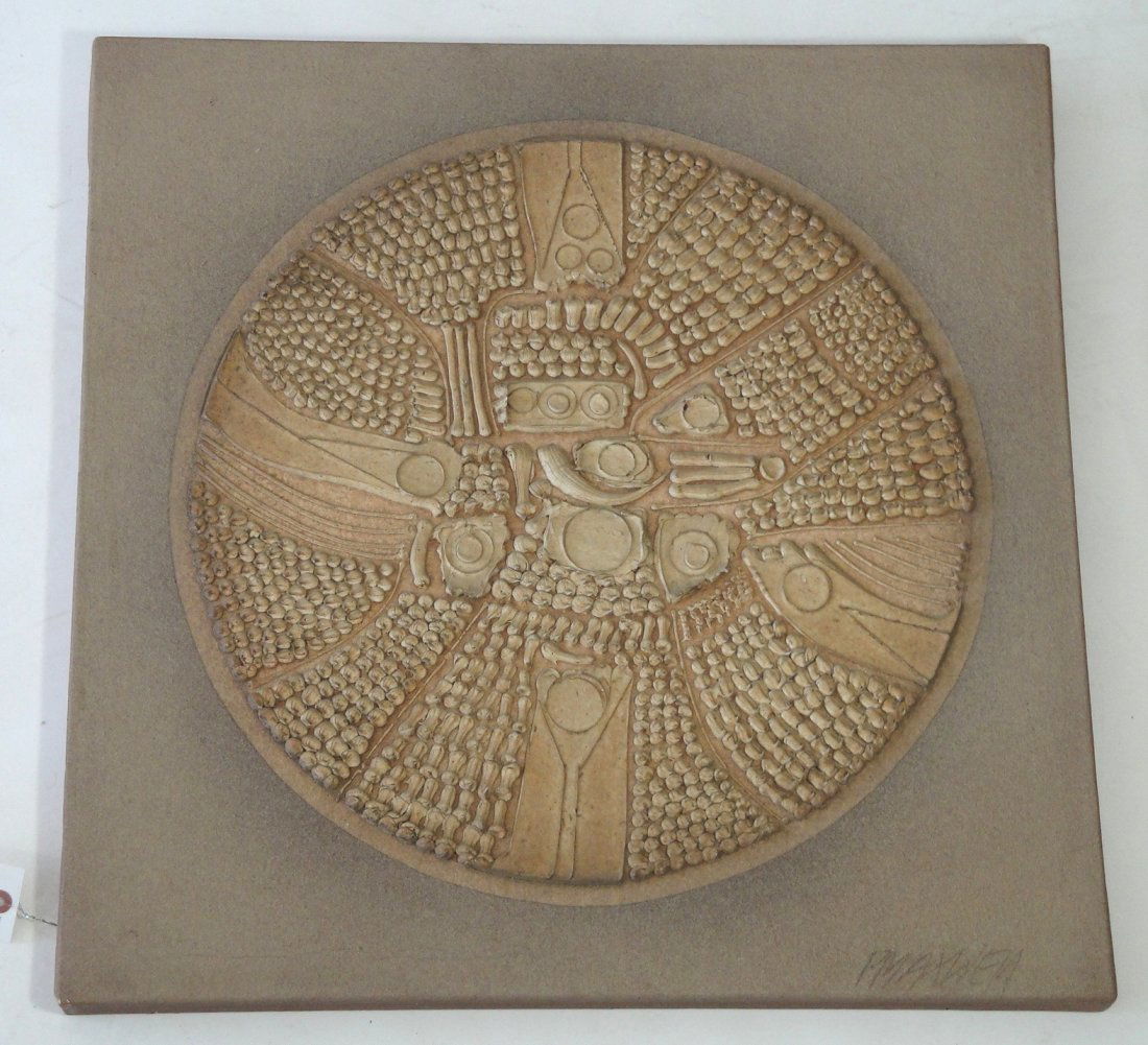 PAUL MAXWELL ORIGINAL RELIEF ON CANVAS: MEASURES 24" SQUARE - SIGNED LOWER LEFT