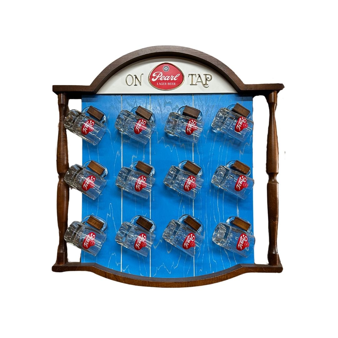 1960s Pearl Beer Mug Rack with 12 Glass Mugs (1 of 5)