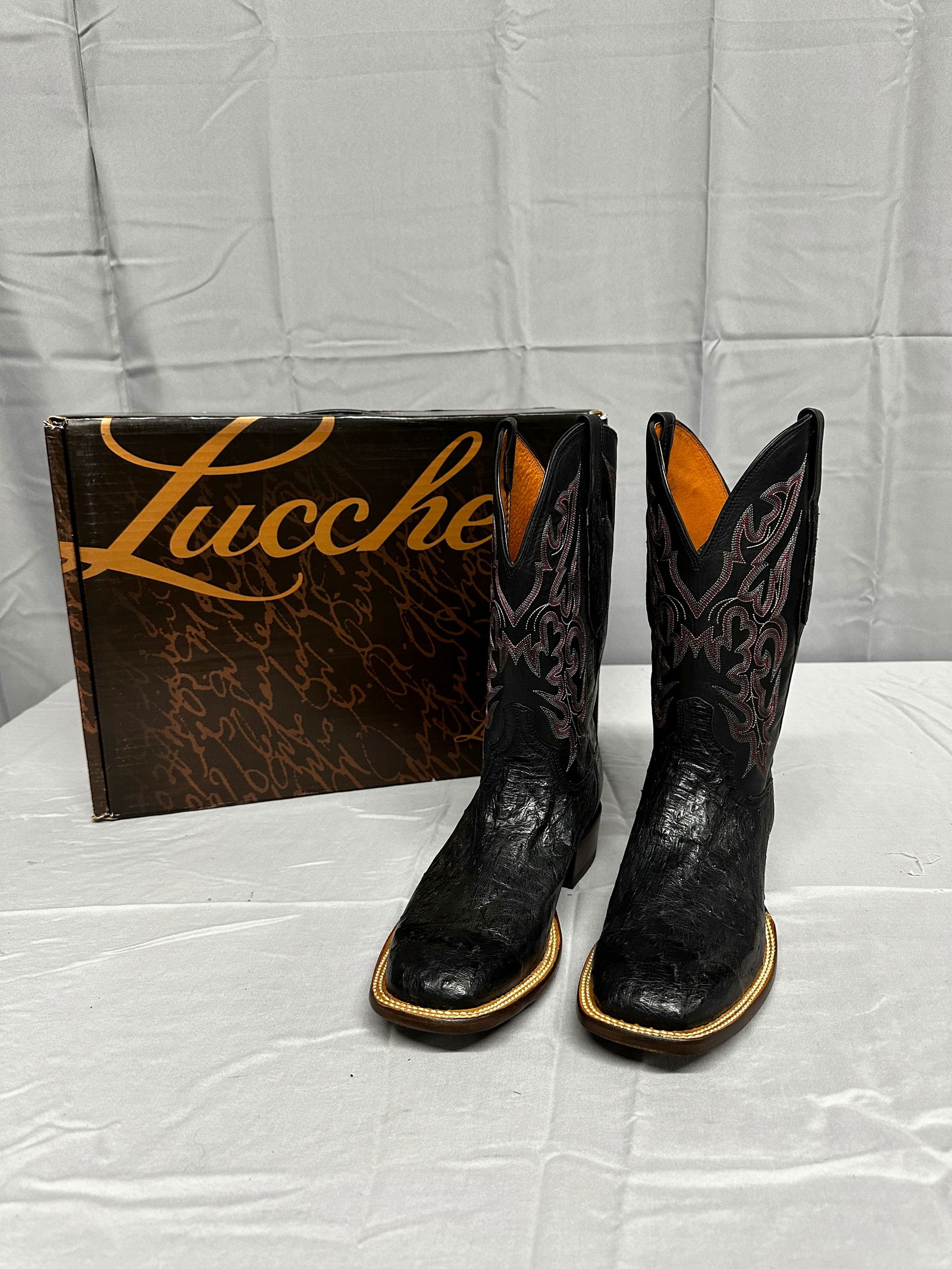 Luchese Black Ostrich Neck and Jersey CalfSkin Top (1 of 6)