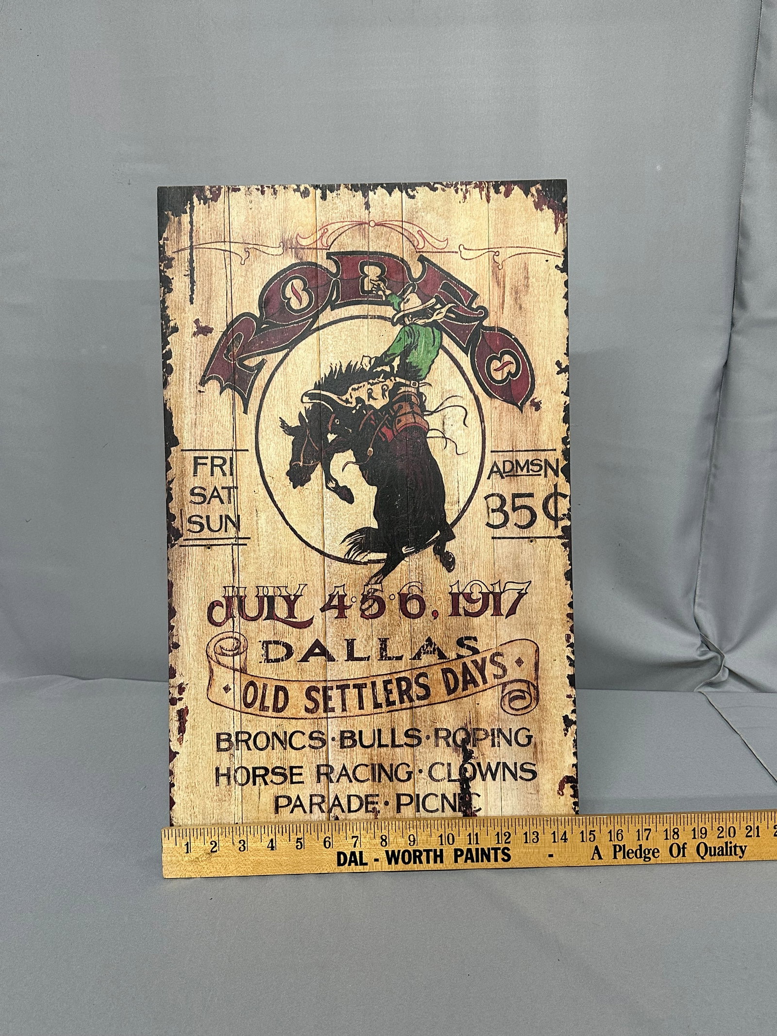 1917 Dallas Rodeo Poster Reproduction on wood : 1917 Dallas Rodeo Poster Reproduction on wood 15X24 Please take a moment to review our detailed Shipping Policy and Terms and Conditions before placing any bids. Understanding these policies ensures a