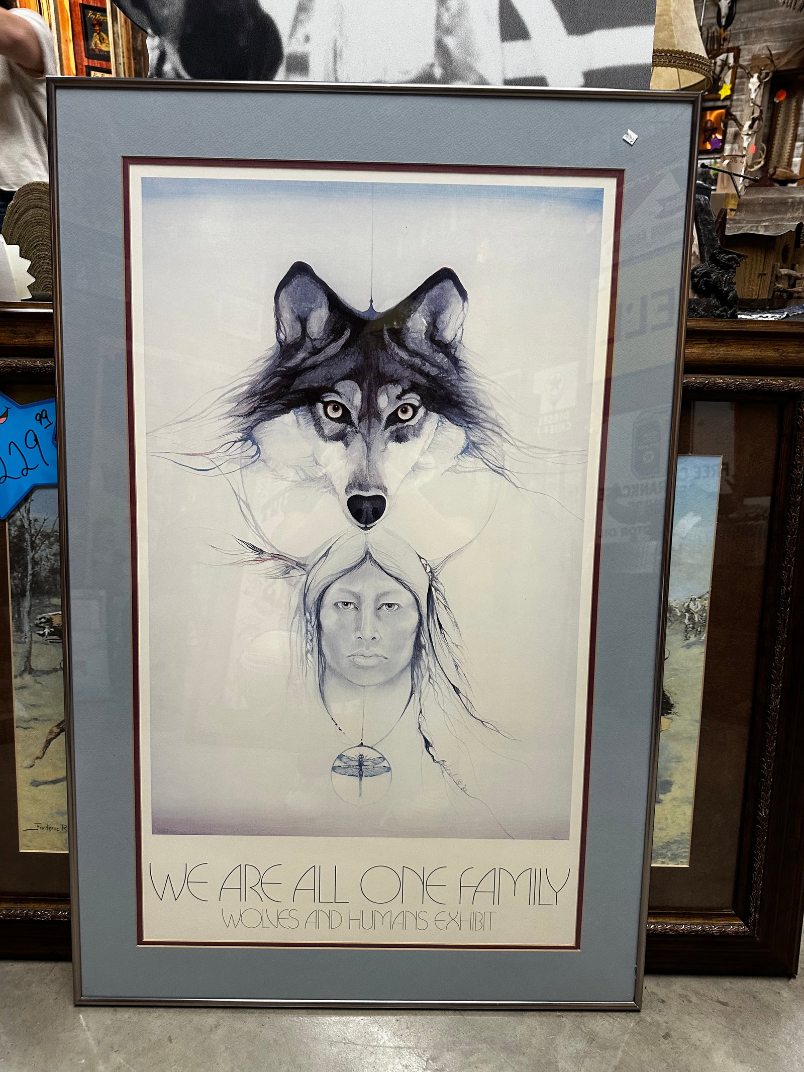Wolf Indian Headdress Frame Picture: Wolf Indian Headdress Frame Picture "We are all one" 17.5" x 39" Please take a moment to review our detailed Shipping Policy and Terms and Conditions before placing any bids. Understanding these polic