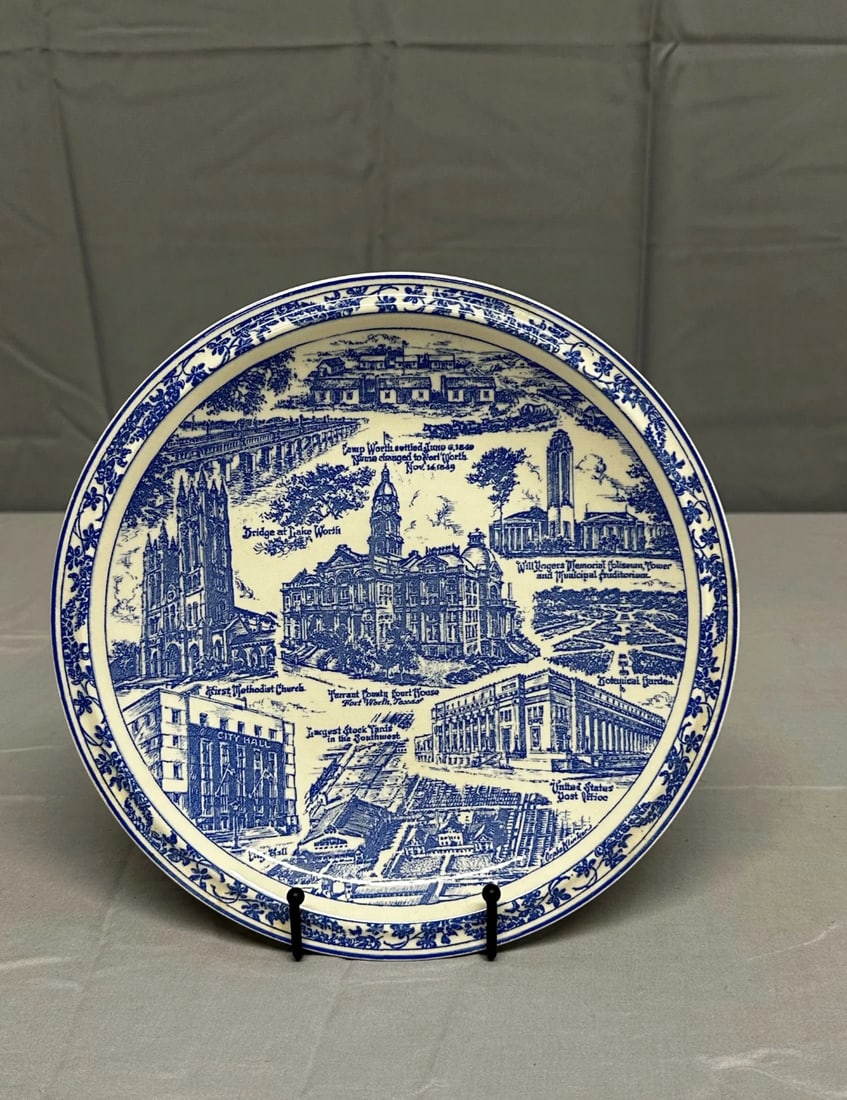 Fort Worth Texas Where the West Begins Plate: Old Fort Worth Texas "WHERE THE WEST BEGINS" Fair Dept Store Commemotrive Plate Illustrates several Fort Worth landmarks. Made for the Fair Department Store which was a go to store downtown for fashio