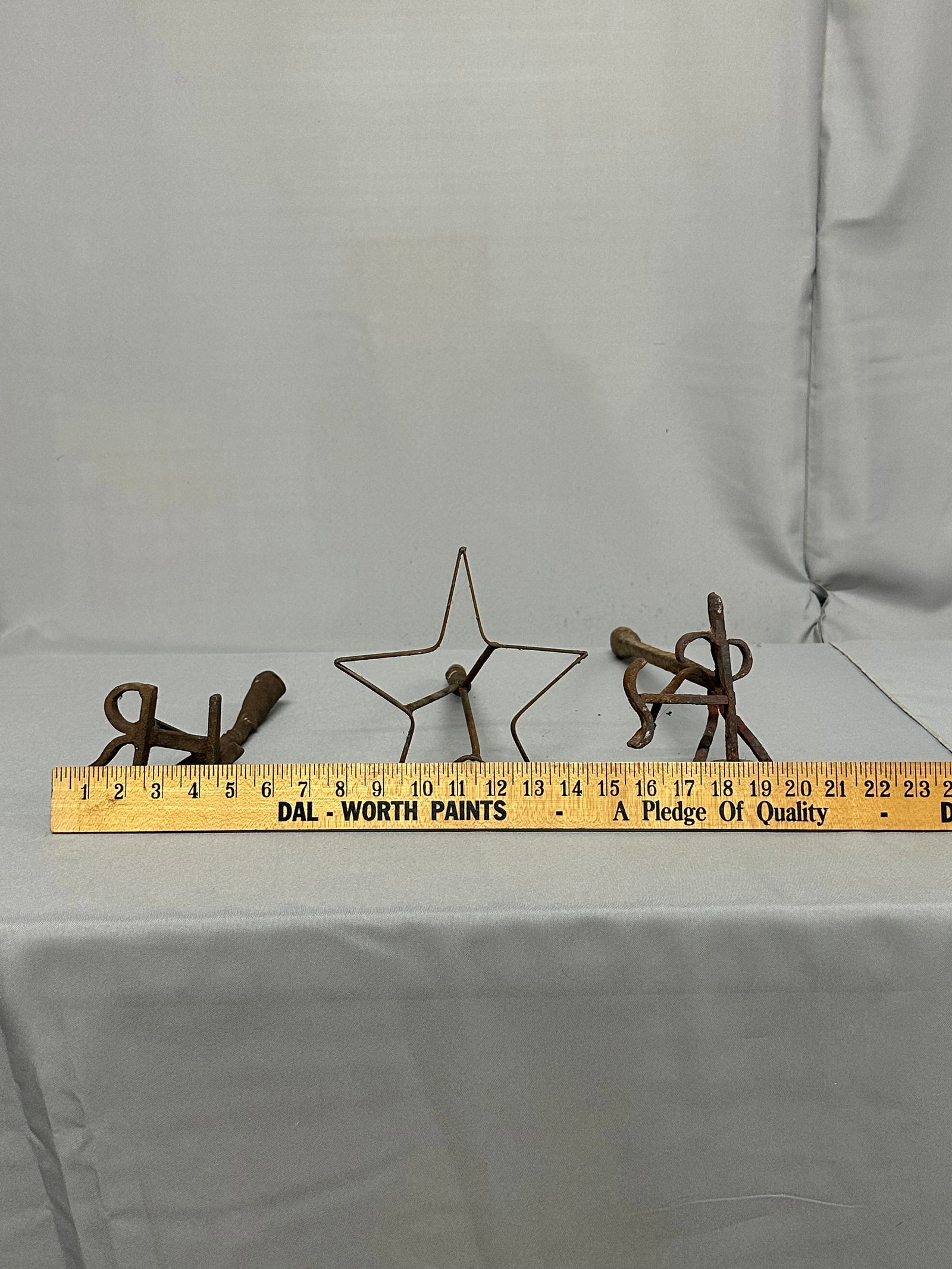 Collection of (3) Branding Rod Irons- Star, LR, : Collection of (3) Branding Rod Irons These irons, once used to mark livestock, feature different brands and wear, telling a story of years gone by. Perfect for collectors, historians, or as a rustic a