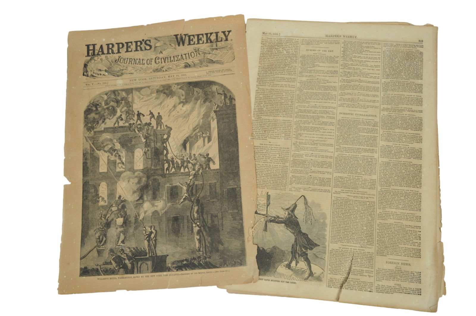 Original Civil War Newspaper (RM): An original Civil War Newspaper HARPERS WEEKLY dated May 25, 1861 in fair to good condition.