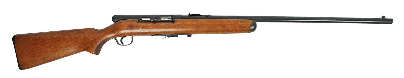 Stevens Model 85A .22LR Semi-auto Rifle FFL Required: NSN (SGF1): A Stevens Model 85A .22LR Semi-auto Rifle that is in good condition with a bright and defined bore. The action functions properly and the finish shows scratches and light marks on the stock and metal.