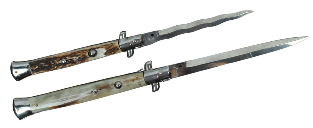 Two Italian Stag & Horn-Handled Switchblades (DB) (1 of 6)