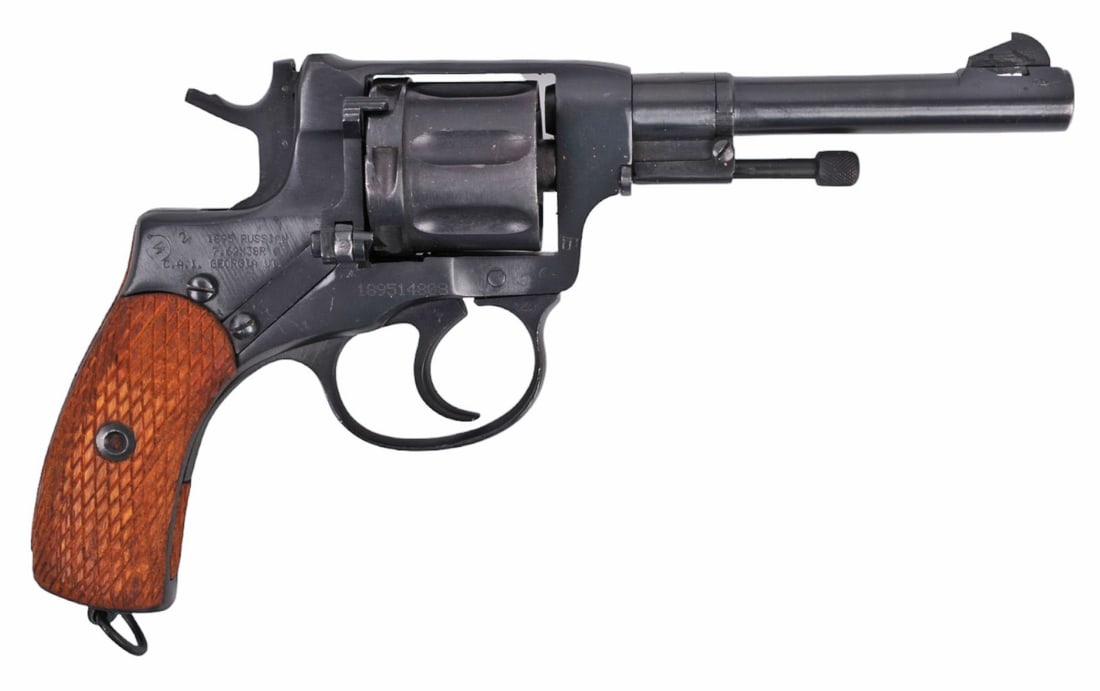 Soviet Russian M1895 Nagant Izzy 1943 Dated 7.62x38r Revolver FFL Required 189514808 (LSL1): Soviet Russian M1895 Nagant Izzy 1943 Dated 7.62x38r Revolver. Revolver is in good condition. Russian Arsenal reworked, with a bright and defined bore. The action functions with a tight lockup and the