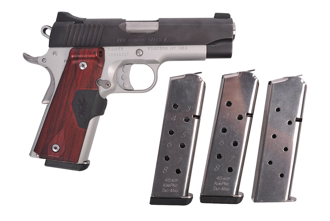 Kimber Pro Crimson Carry II .45ACP Semi-auto Pistol FFL Required: KR232587 (MDA1): A Kimber Pro Crimson Carry II .45ACP Semi-auto Pistol that is in very good condition with a bright and defined bore with very minor frosting. The action functions and the finish shows little usage wea