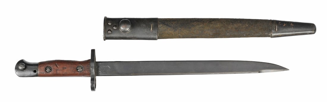 British Military Pacific Theater Isapore MK-III Enfield Rifle Bayonet (J2D): A 1942-dated British Military WWII era Pacific Theater Isapore MK-III Enfield Rifle Bayonet in very good condition.