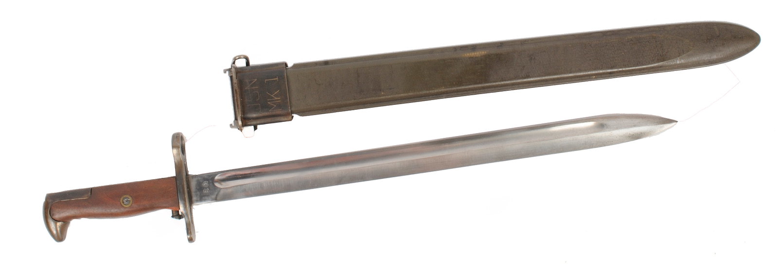 US Military WWI-II era M1905 Rifle Bayonet in a USN WWII scabbard (J2D): A Springfield US Military WWI-II era M1905 Rifle Bayonet in a USN WWII scabbard. Both are in good to very good condition.