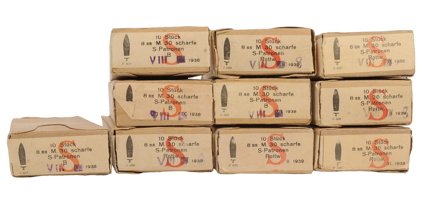 *WW2 German/Austrian M95 8x56mmR Steyr Ammunition Lot of 100 Rounds (EDN): A WW2 German/Austrian 8x56mmR Steyr Ammo that is on clip and in boxes. A total of 100 rounds. *Due to Proxibids/Live auctioneers new payment processor, Payrix, having policy against processing payment