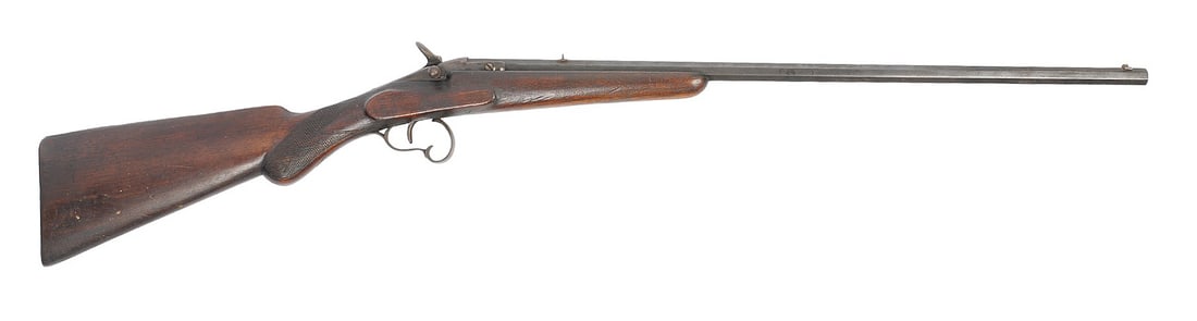 European Flobert-Style .22LR Hunting Rifle - Antique - No FFL needed (KDW1): An antique European Flobert-Style .22LR Hunting Rifle in good condition with a bright and defined bore. The action appears to function properly and the finish has light marks on the stock.