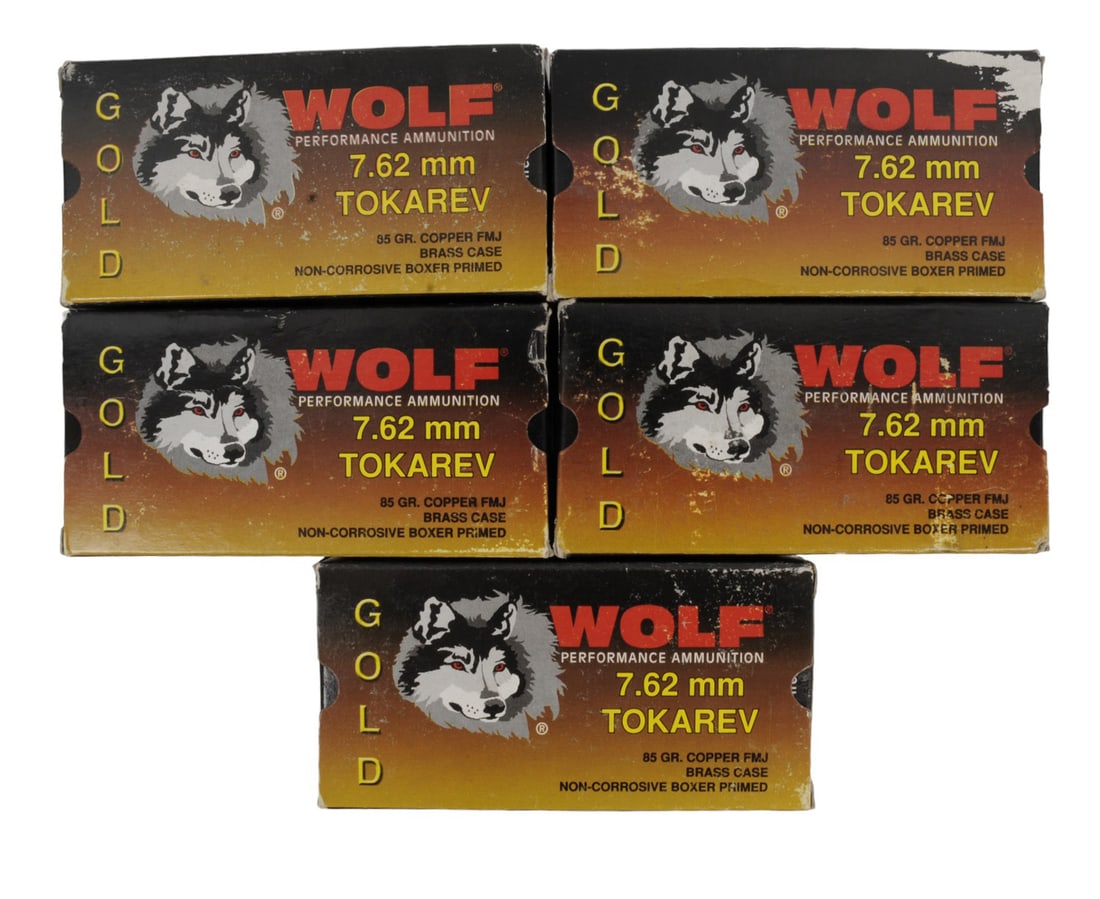 Wolf Gold 7.62x25 Tokarev 85 Grain FMJ Ammunition Lot of 250 Rounds (CWA): Wolf Gold 7.62x25 Tokarev Ammunition 85 grain FMJ, Lot of 250 Rounds