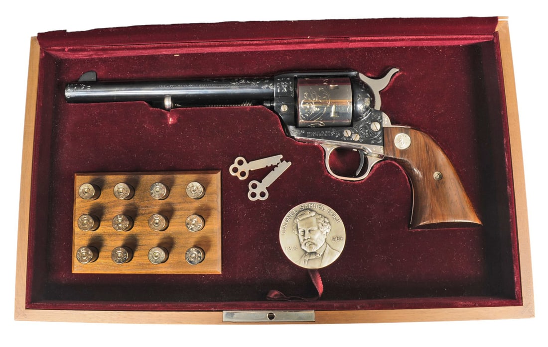 Factory Engraved Colt Single Action Army 45 LC Revolver FFL Required: 2143SC (RM1): A Factory Engraved Colt Single Action Army 45 LC Revolver that is in very good condition with a bright and defined bore. The action appears to function properly with a tight lockup, and the finish sho