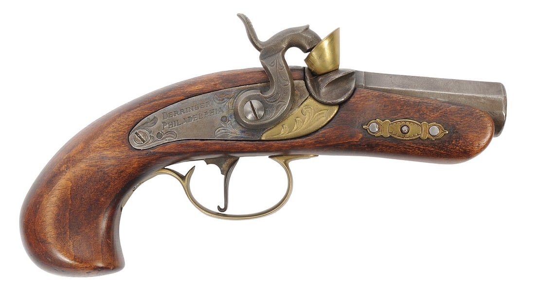 Spanish Jukar 45 Caliber Philadelphia Derringer Percussion Pistol - no FFL needed (J2D1): A Spanish Jukar 45 Caliber Philadelphia Derringer Percussion Pistol that is in very good condition with a slightly dark and frosted bore but is defined. The action appears to function properly, and th