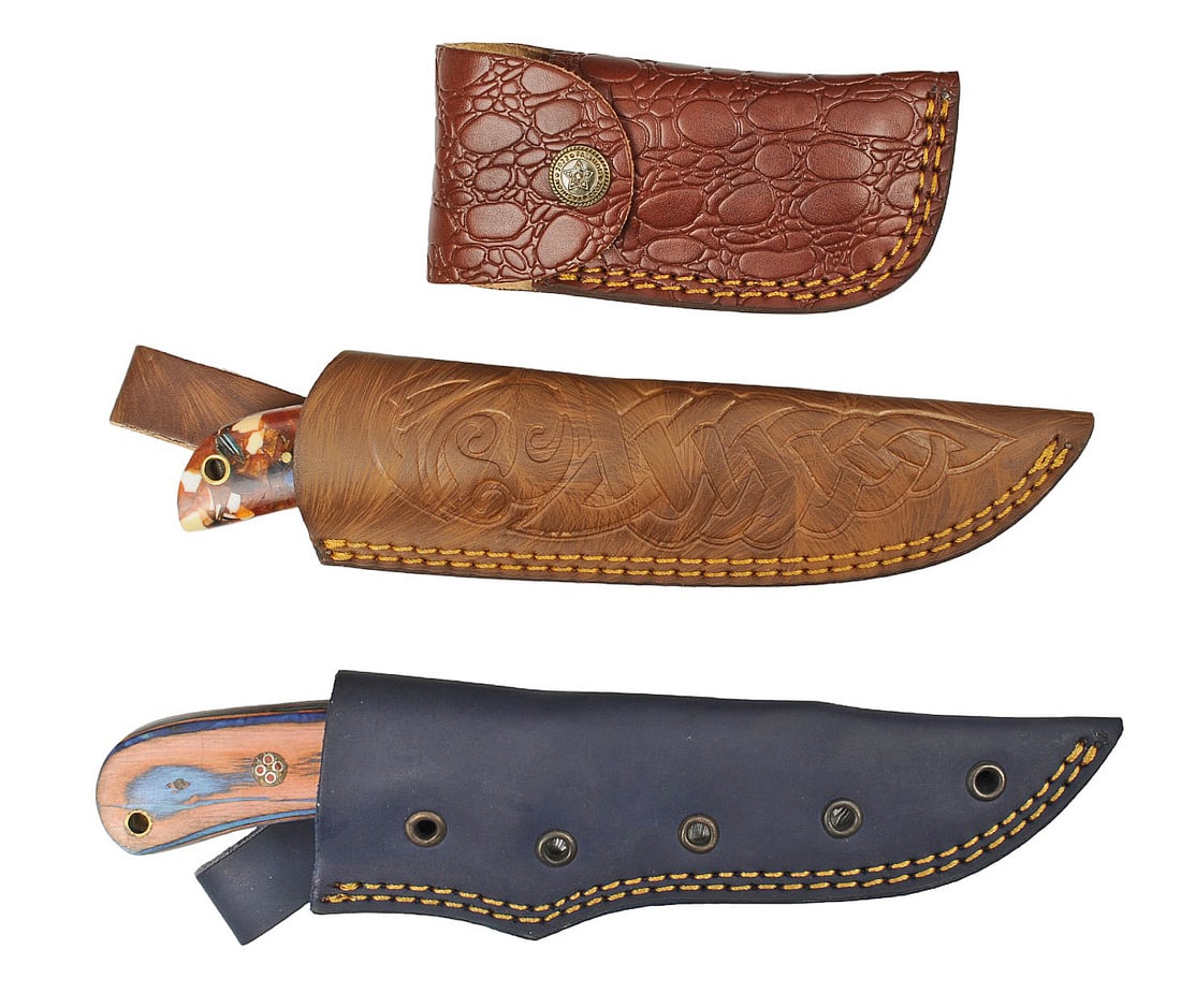 Three Custom Damascus Knives (H2H) (1 of 9)