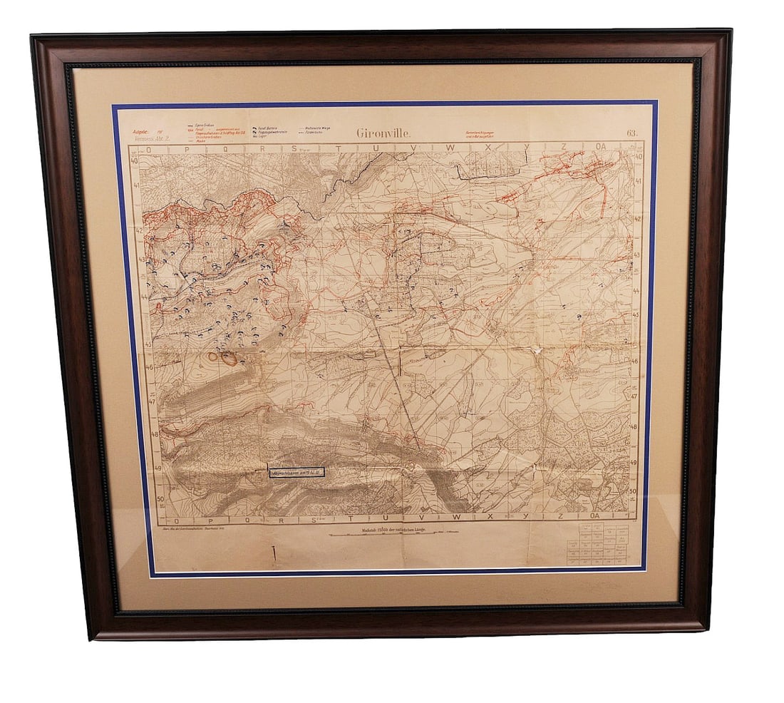Framed Imperial German WWI era Artillery Map (B3R) (1 of 13)