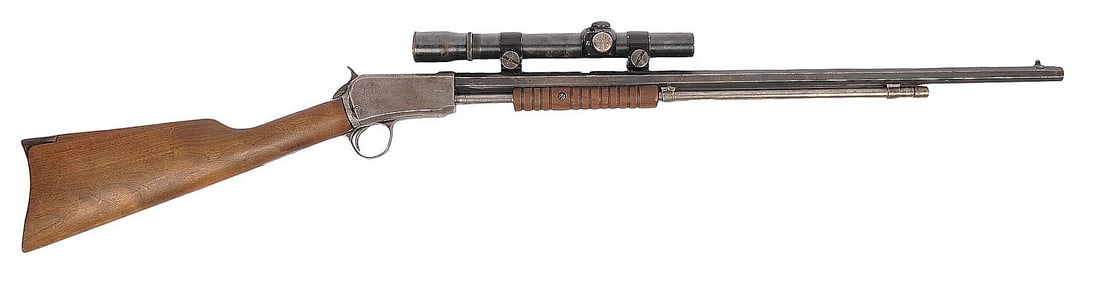 Winchester Model 90 22LR Pump-action Rifle FFL Required: 298767 (B3W1): A Winchester Model 90 22LR Pump-action Rifle that is in fair condition with a bright and defined bore. The action appears to function properly, and the finish shows signs of heavy wear throughout. The