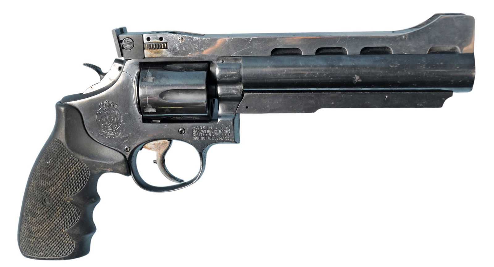 Smith & Wesson 14-3 .38SPL SA/DA Revolver FFL Required: 1K31165/ 40822 (EDN1): This Smith & Wesson 14-3 .38SPL SA/DA Revolver is in good to very good overall condition. The bore is shiny and well defined. The action appears to function properly in both single and double action.