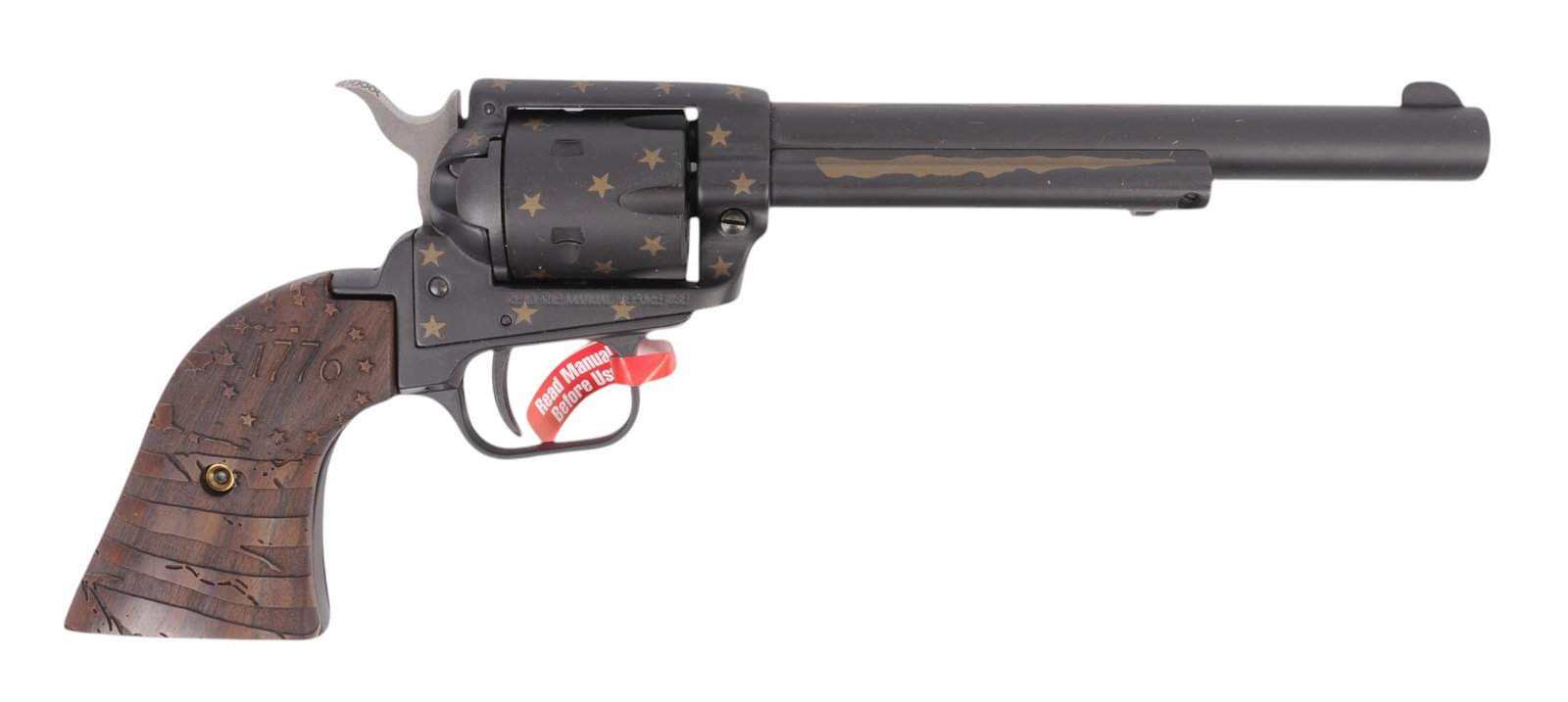 Heritage Rough Rider 1776 Edition 22 LR Single-action Revolver FFL Required: W95432(RWM1): A Heritage Rough Rider 1776 Edition 22 LR Single-action Revolver that is in very good condition with a bright and defined bore that desires cleaning. The action appears to function properly with a tig