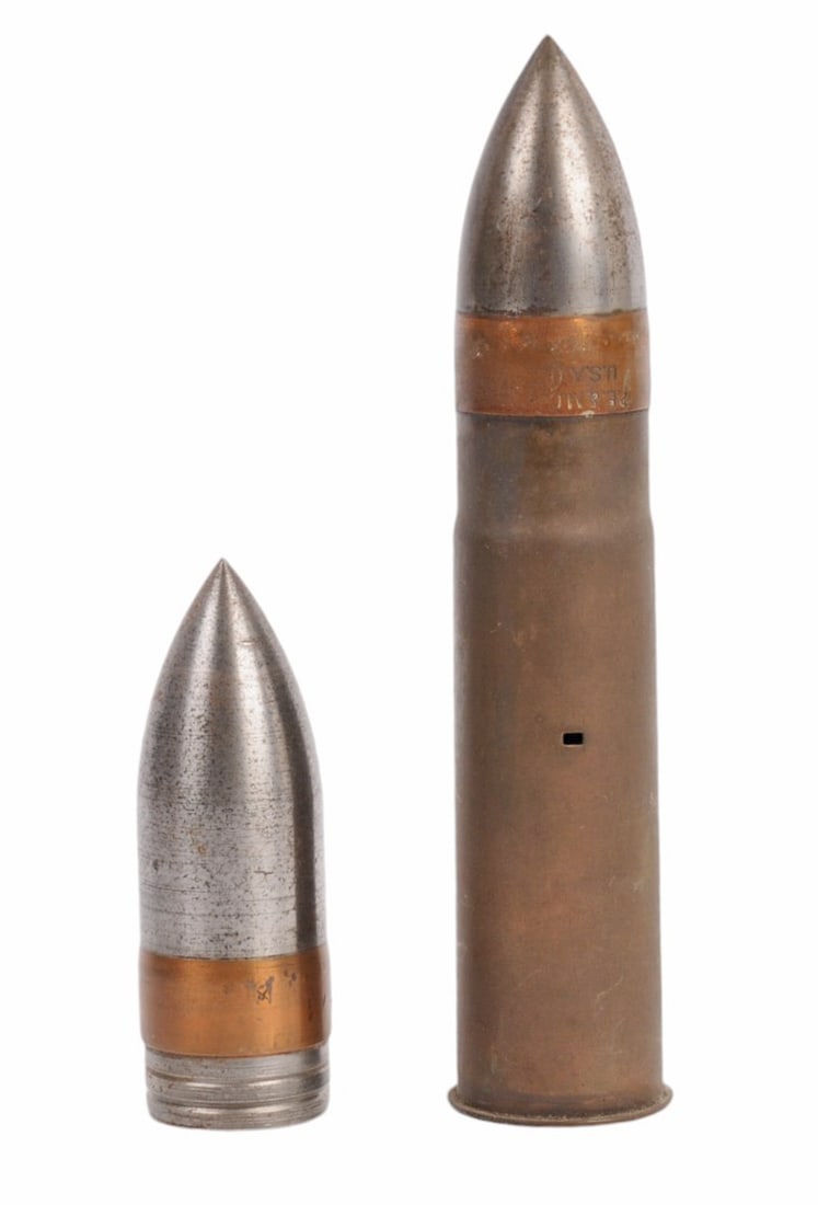 US Military WWII Navy Issued 37mm Hotchkiss Projectiles with Casing Lot of 2 Inert (D3J) (1 of 8)