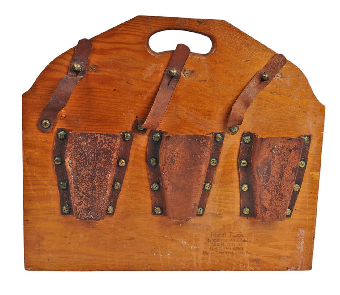 U.S. Navy WWII Fleet issued Ships Armory M1911 Pistol holster Rack (DHR): A U.S. Navy WWII Fleet issued Ships Armory M1911 Pistol holster Rack in good condition with minor cosmetic wear.
