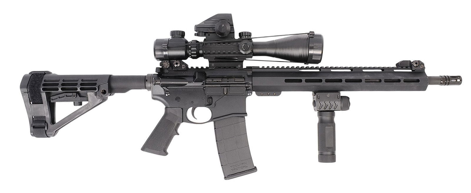 DJS Firearms DJS-15 5.56x45mm Semi-auto Rifle FFL Required: DJS15-1073 (A3D1): A DJS Firearms DJS-15 5.56x45mm Semi-auto Rifle that is in good to very good condition with a bright and defined bore. The action appears to function properly, and the finish shows light usage wear. T