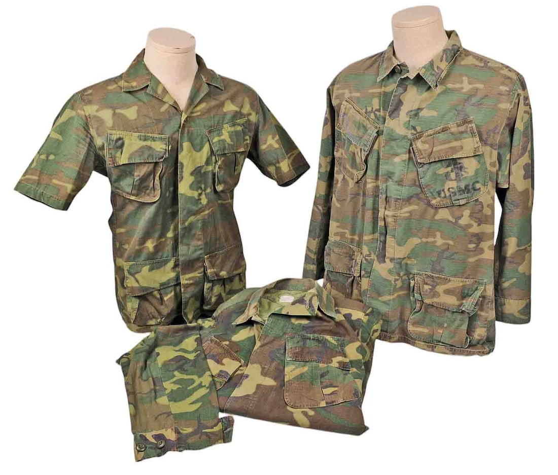 Three US Marine Corps Vietnam War era ERDL Slant-Pocket Ripstop Camo Tunics (J) (1 of 16)