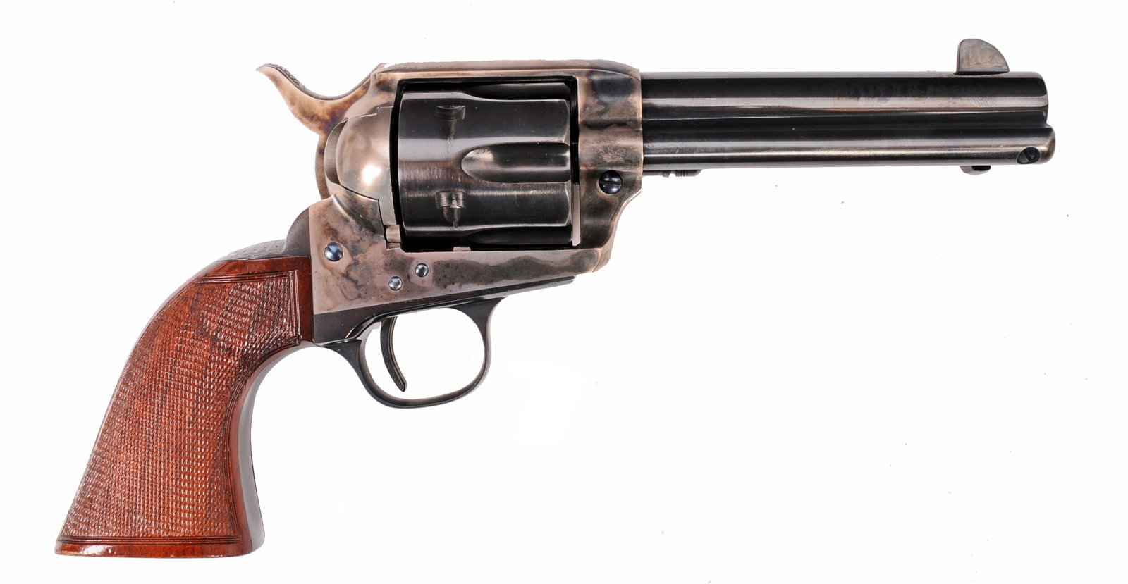 Cimarron M1873 45.LC SA Revolver FFL Required#P13866 (J2D1): A Cimarron M1873 45.LC SA Revolver with the original box in very good condition with a bright and defined bore. The action appears to function properly with little to no cosmetic blemishing on the fin