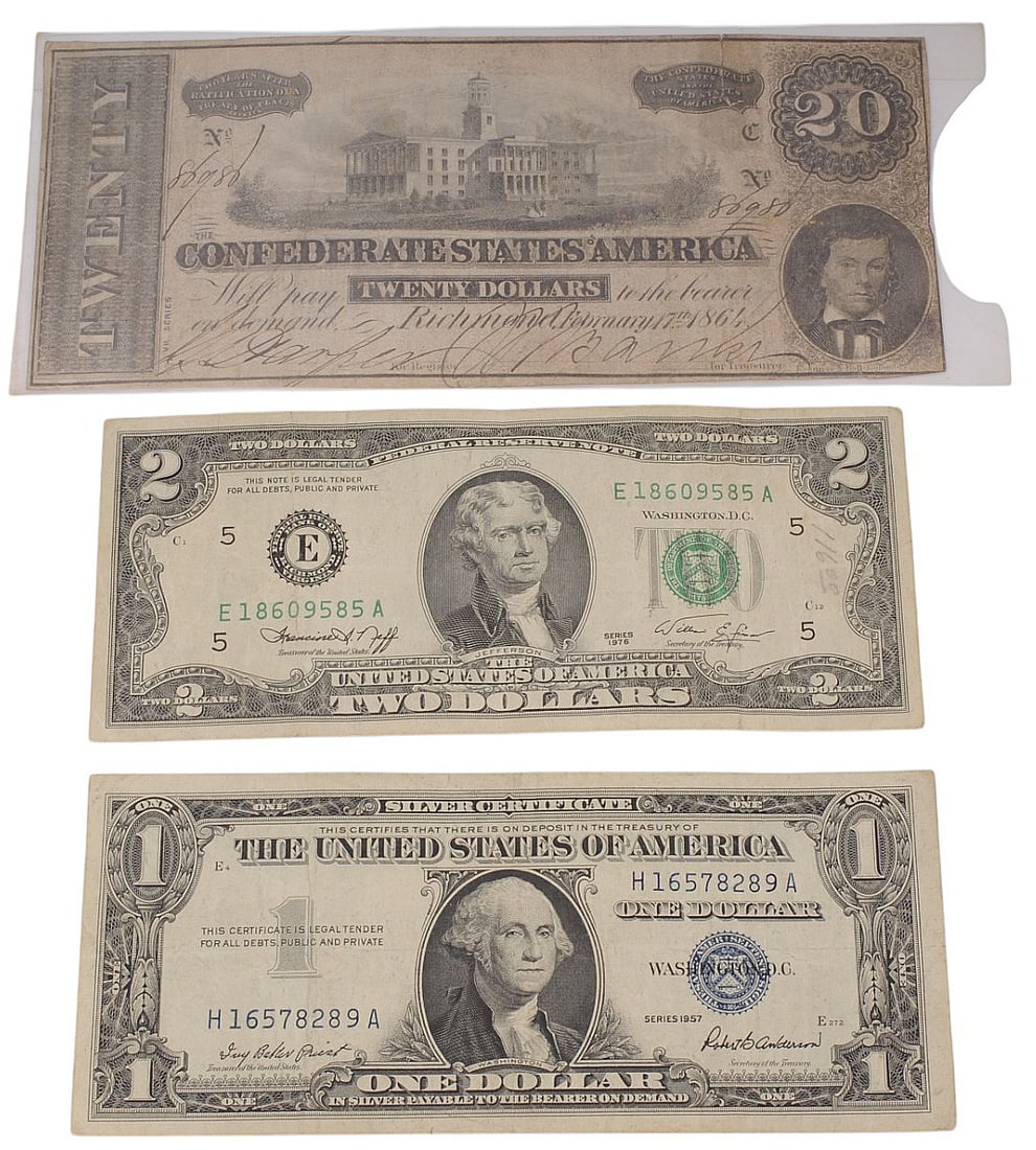 20th Century and Confederate Civil War Currency Notes Lot of 3 (HRT) (1 of 6)