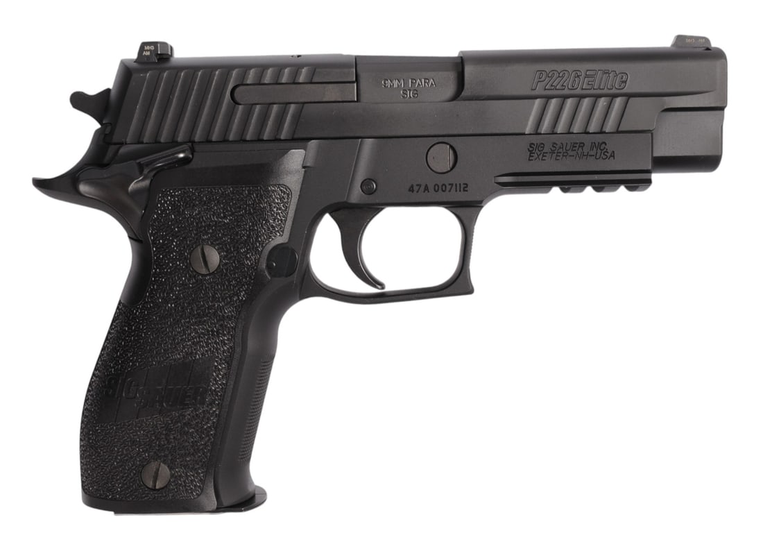 Sig Sauer P226 Elite 9x19mm Semi-auto Pistol FFL Required: 47A007112 (M2A1): A Sig Sauer P226 Elite 9x19mm Semi-auto Pistol that is in very good condition with a bright and defined bore. The action appears to function properly, and the finish shows very light usage wear. This 