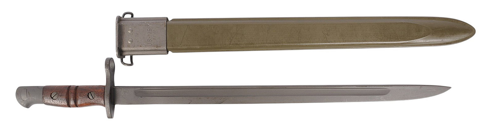 US Military WWI-II era P-14/M1917 Enfield Rifle Bayonet (M2T): US Military WWI era P-14/M1917 Enfield Rifle Bayonet in a Vietnam Era M1917 Scabbard is in good to very good condition.
