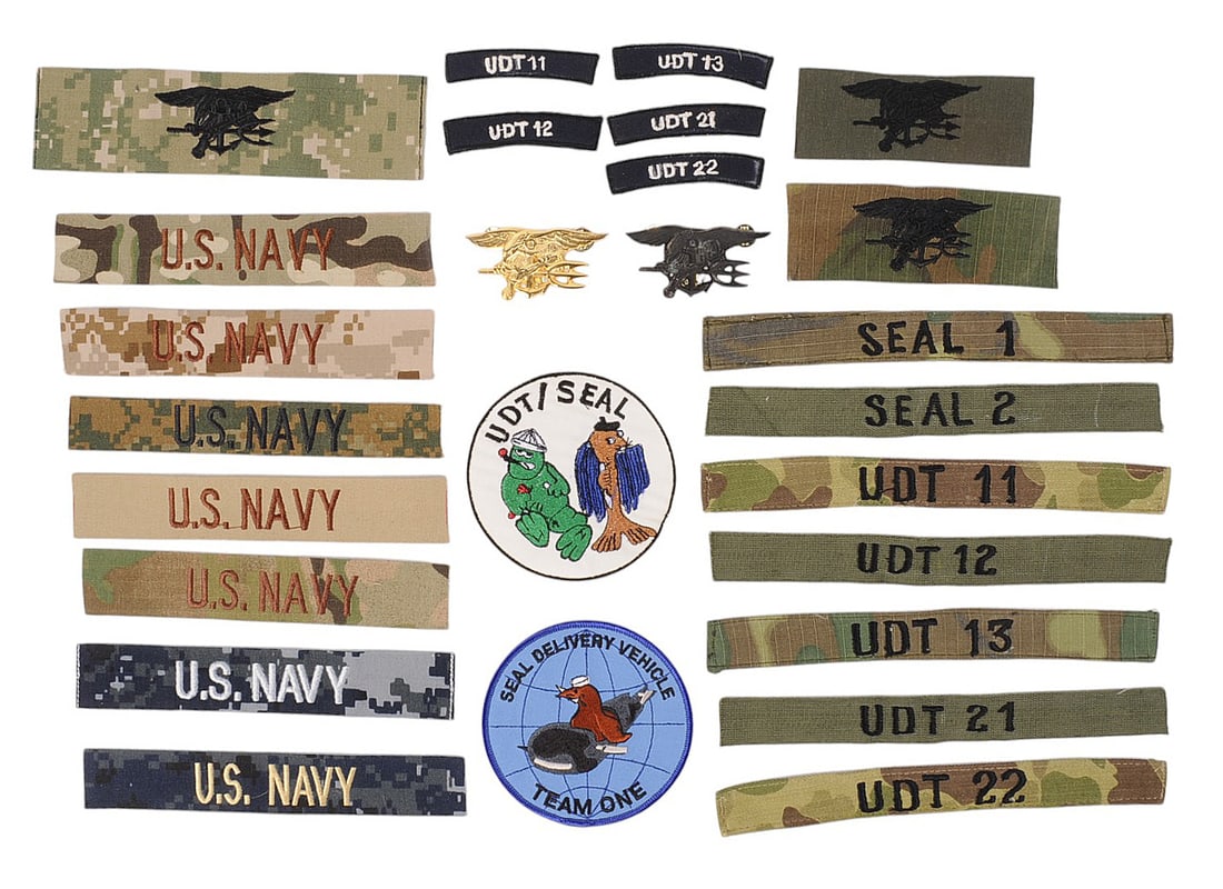 Group Lot of US Navy issue SEAL/UDT Uniform strips and Unit Patches/Insignia (RM) (1 of 13)