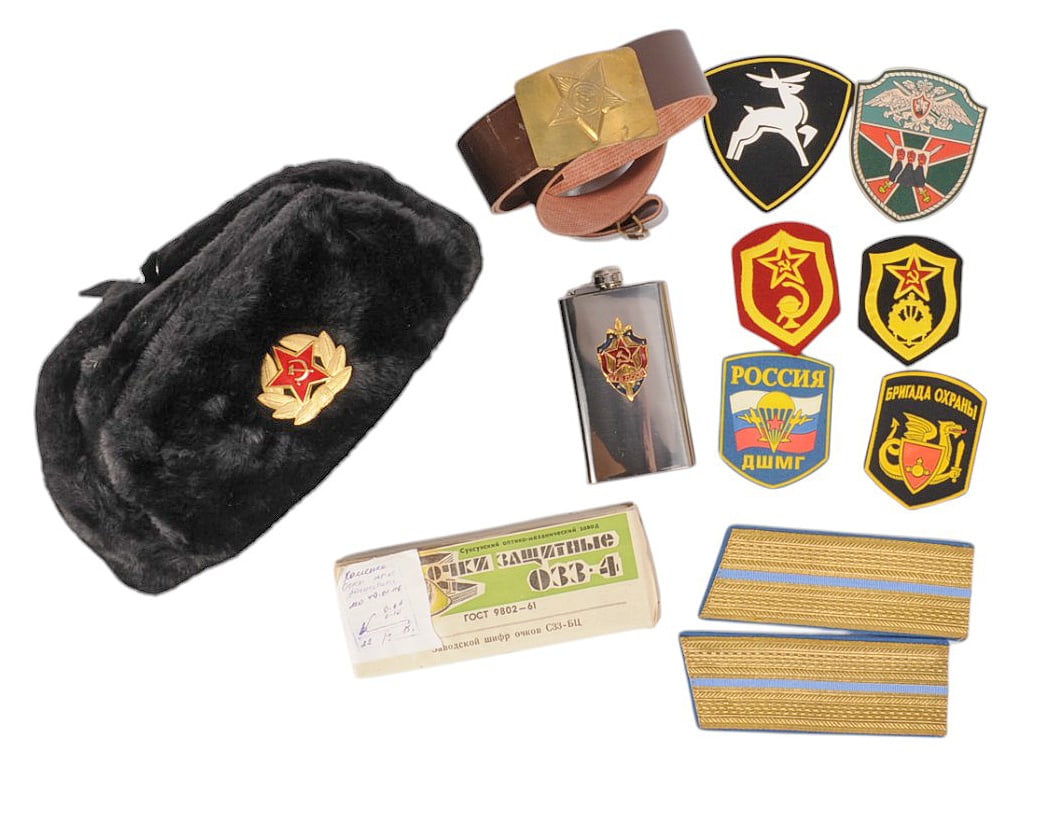Soviet Cold War Era Military Winter Hat with Assorted Soviet Memorabilia (B2A) (1 of 19)