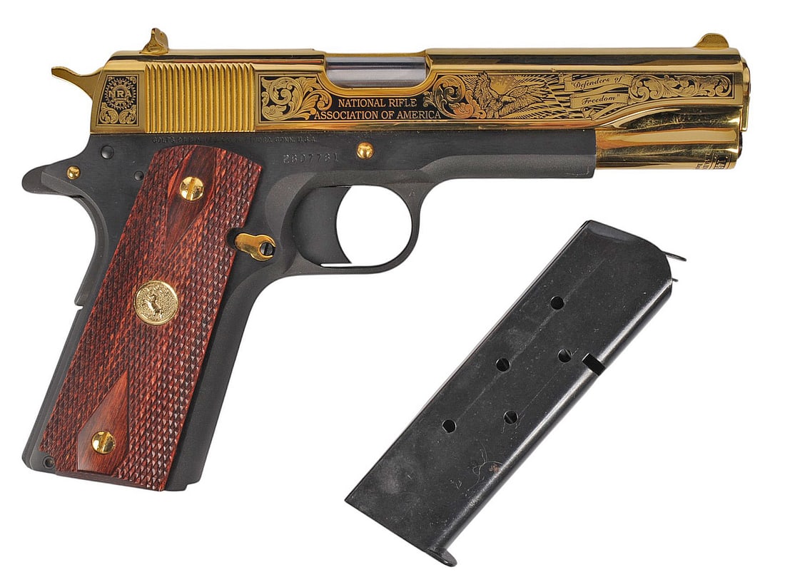 Colt M1911A1 National Rifle Association Commemorative 45 ACP. Semi-Auto Pistol FFL:2807781 (W2R1): A Colt M1911A1 National Rifle Association Commemorative 45 ACP. Semi-Auto Pistol in very good condition with a bright and defined bore. The action appears to function properly with very little wear to