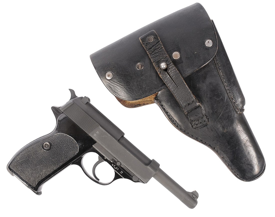 Post War Walther P1/P38 1977 Dated 9mm Semi-Auto Pistol FFL:013555 (KJS1): A Post War Walther P1/P38 1977 Dated 9mm Semi-Auto Pistol in very good condition with a bright and defined bore. The action appears to function properly with very little wear to the original finish. T